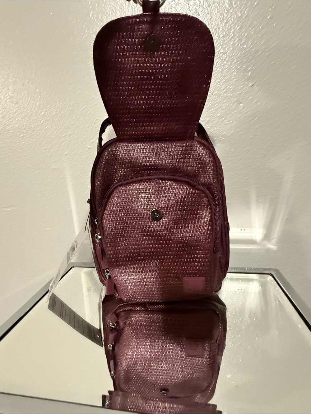 IHKWIP XL Stellar North/South Crossbody Top Handle Bag Burgundy Woven NWT - Picture 8 of 16